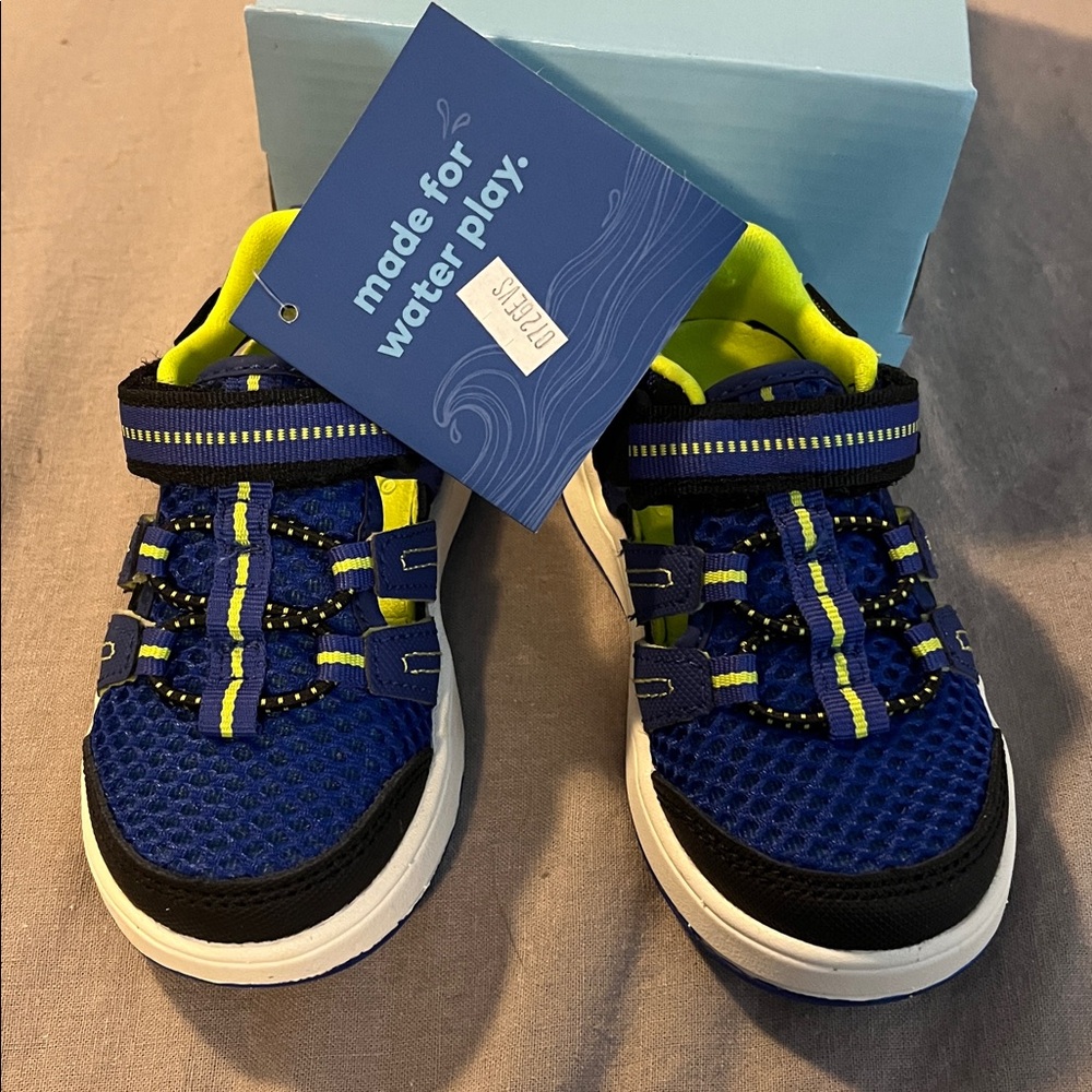 🆕 Stride Rite Little Kids m2p Seaton, Blue and Neon Green Sport Sandals, size 5M - Picture 2 of 7